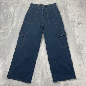 Wild Fable Carpenter Jeans Womens S Blue Denim Dark Wash Cargo Pockets Wide Leg
